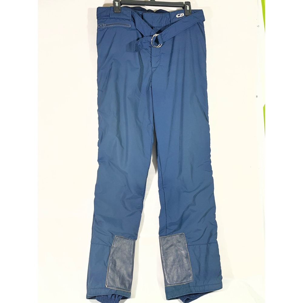 Vintage CB Sports Insulated Ski Pants Men 38x32" Blue Full Side Zip D-Ring Belt